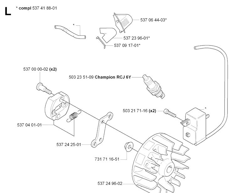 Ignition System Diagram and Parts List for 326HE3 (X-SERIES)(20090900001-Current) Husqvarna Hedge Trimmer