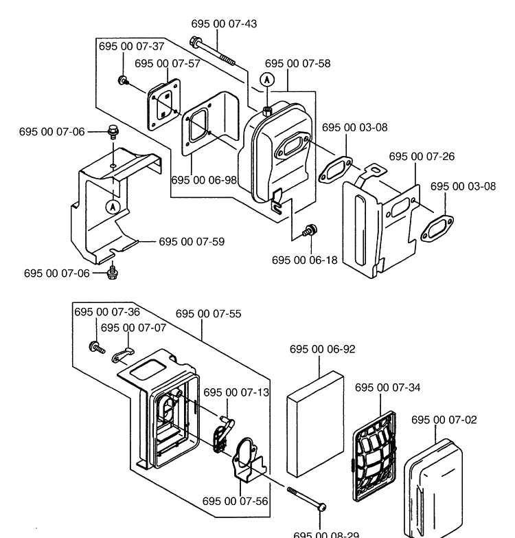 Muffler And Air Filter Diagram and Parts List for 155BF (Carb II)(2001-04) Husqvarna Leaf Blower / Vacuum