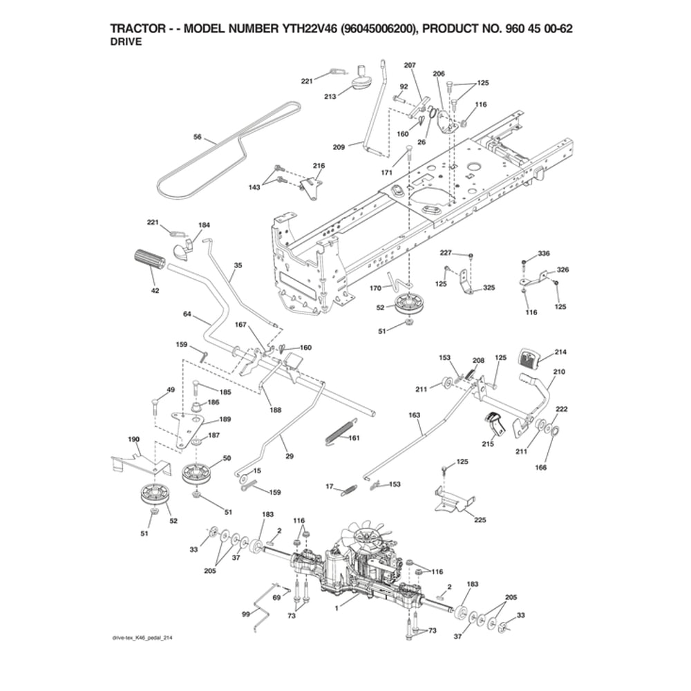 Drive Diagram and Parts List for 96045006200  Husqvarna Lawn Tractor