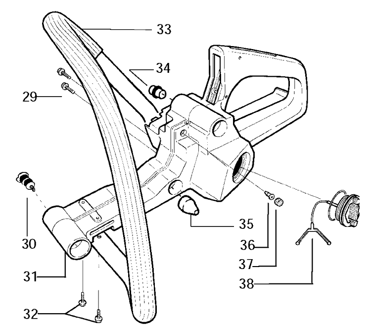 Fuel Tank And Handle Diagram and Parts List for 141 20030100001-20040100000 Husqvarna Chainsaw