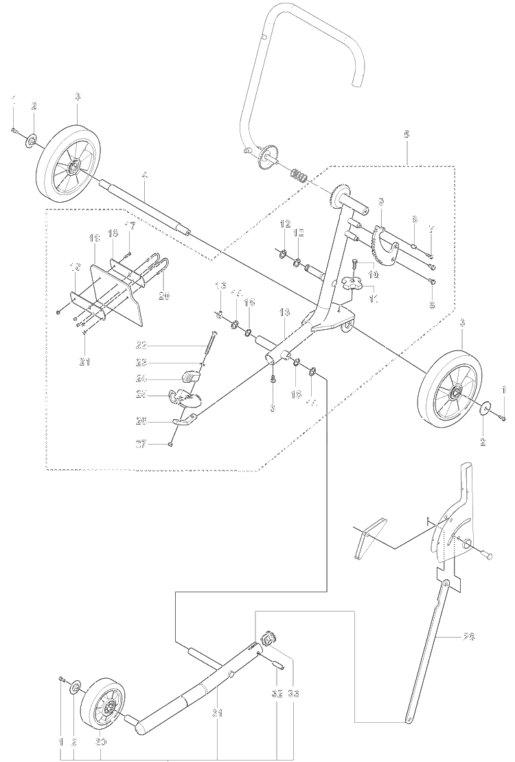 Wheel Assembly And Frame Diagram and Parts List for KV750 2007-06 Husqvarna Table Saw Accessories