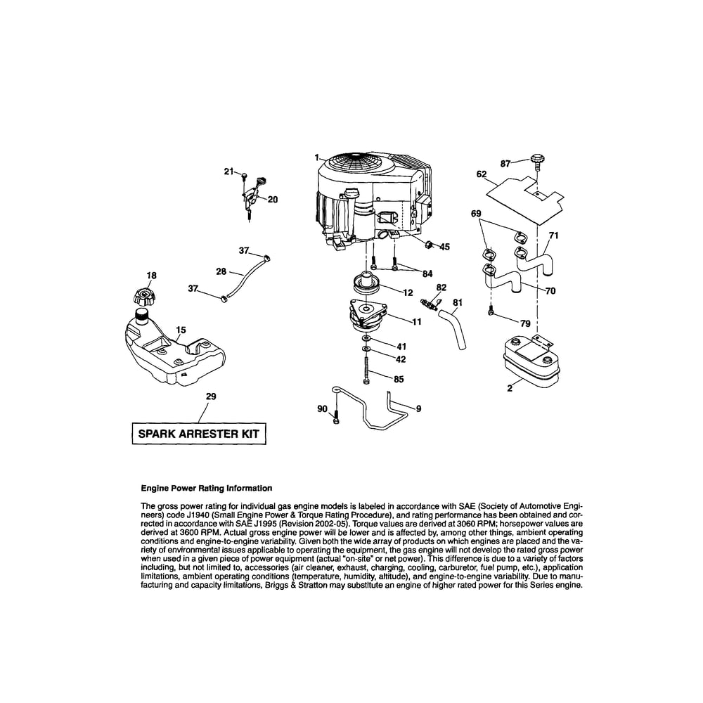 Engine Diagram and Parts List for YTH2348-917289570  Husqvarna Lawn Tractor