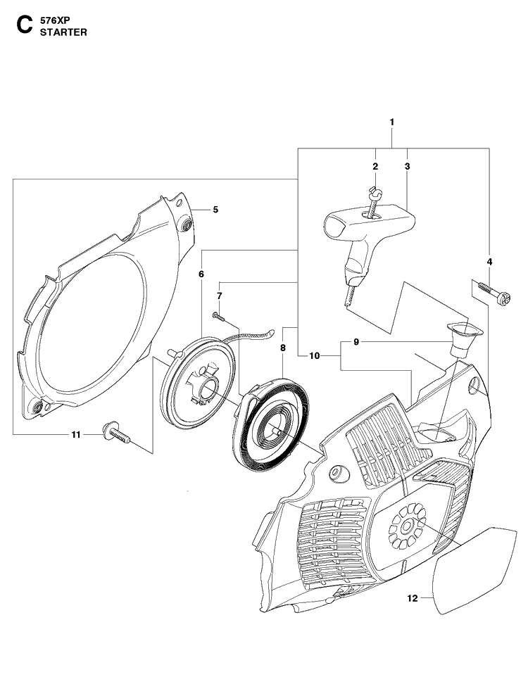Starter 2 Diagram and Parts List for 576XP  Husqvarna Chainsaw