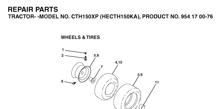Wheels And Tires Diagram and Parts List for CTH150XP (HECTH150KA)(2003-01) Husqvarna Lawn Tractor