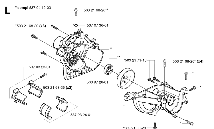 Crankcase Diagram and Parts List for 323P 20020100001-20021800000 Husqvarna Pole Saw