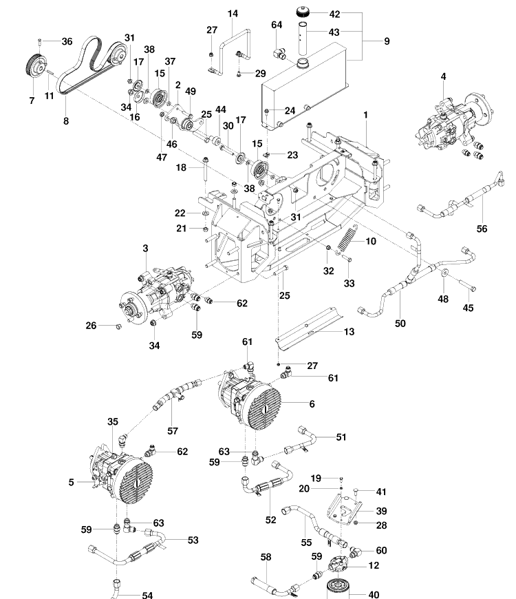 Hydralic Pump Motor Diagram and Parts List for PZ29D (966554801)(2010-03) Husqvarna Lawn Mower