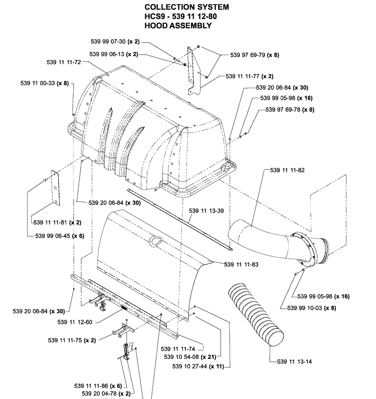Accessories Hcs9 Collection System Hood Diagram and Parts List for IZ5225TXPKOA (968999375)(2005-12) Husqvarna Lawn Mower