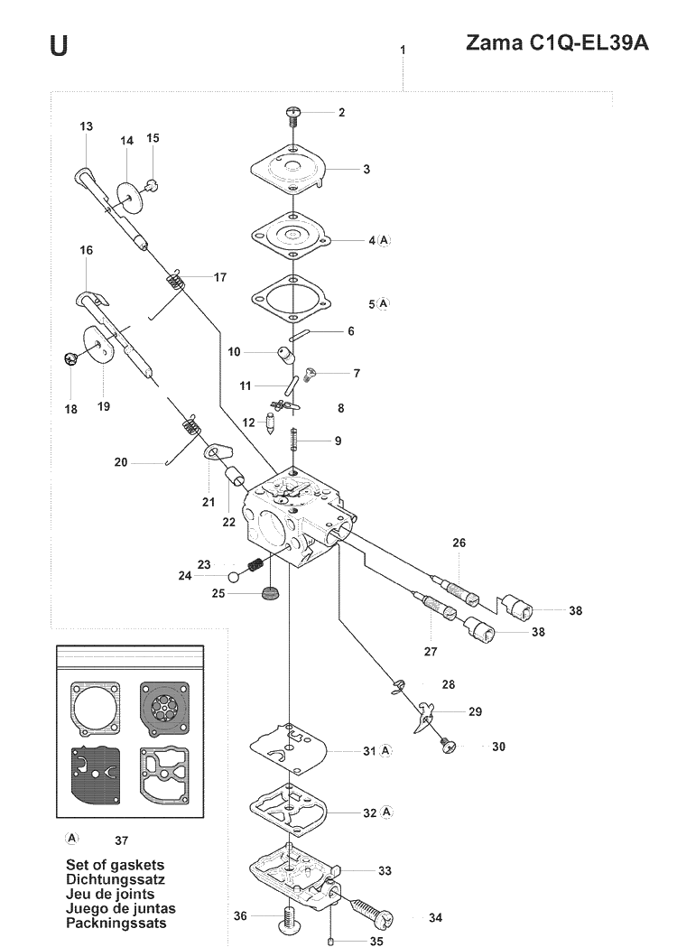 Carburetor Details 2 Diagram and Parts List for 241RJ  Husqvarna Brush Cutter