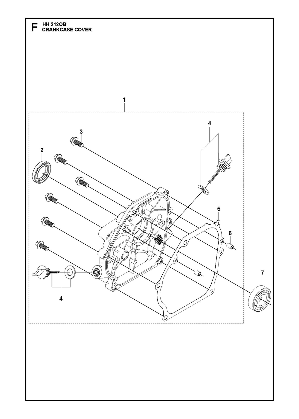 Crankcase Cover Diagram and Parts List for HH212OB  Husqvarna Engine