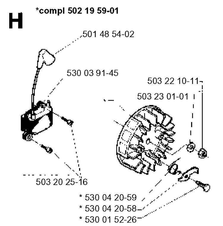 Ignition System Diagram and Parts List for 232RCAT 19954500001-Current Husqvarna Brush Cutter
