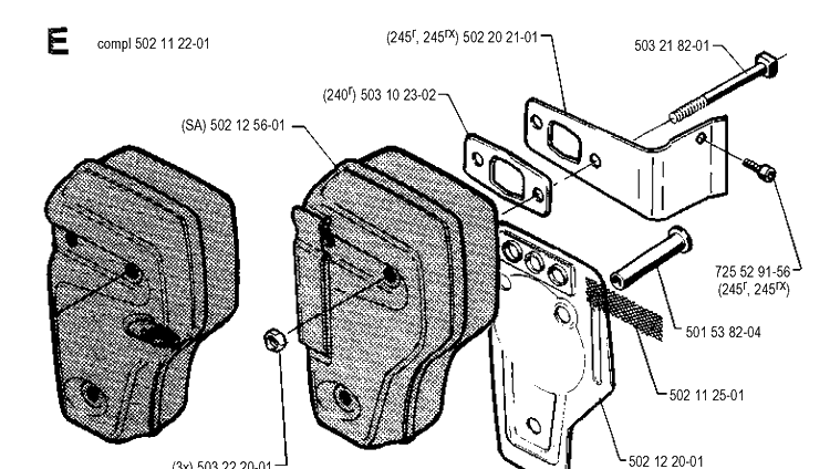 Muffler Diagram and Parts List for 245R 19900100001-19941400000 Husqvarna Brush Cutter