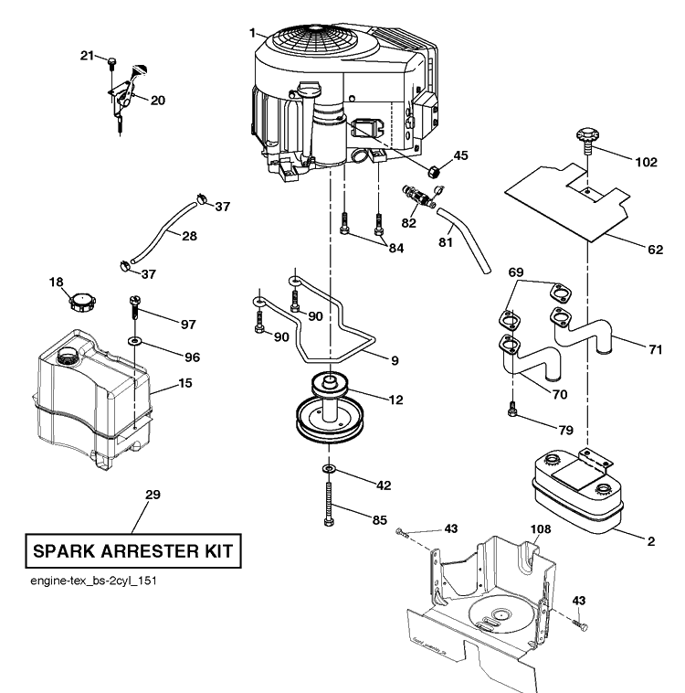Engine Diagram and Parts List for TC139T (96051014501)(2017-08) Husqvarna Lawn Tractor