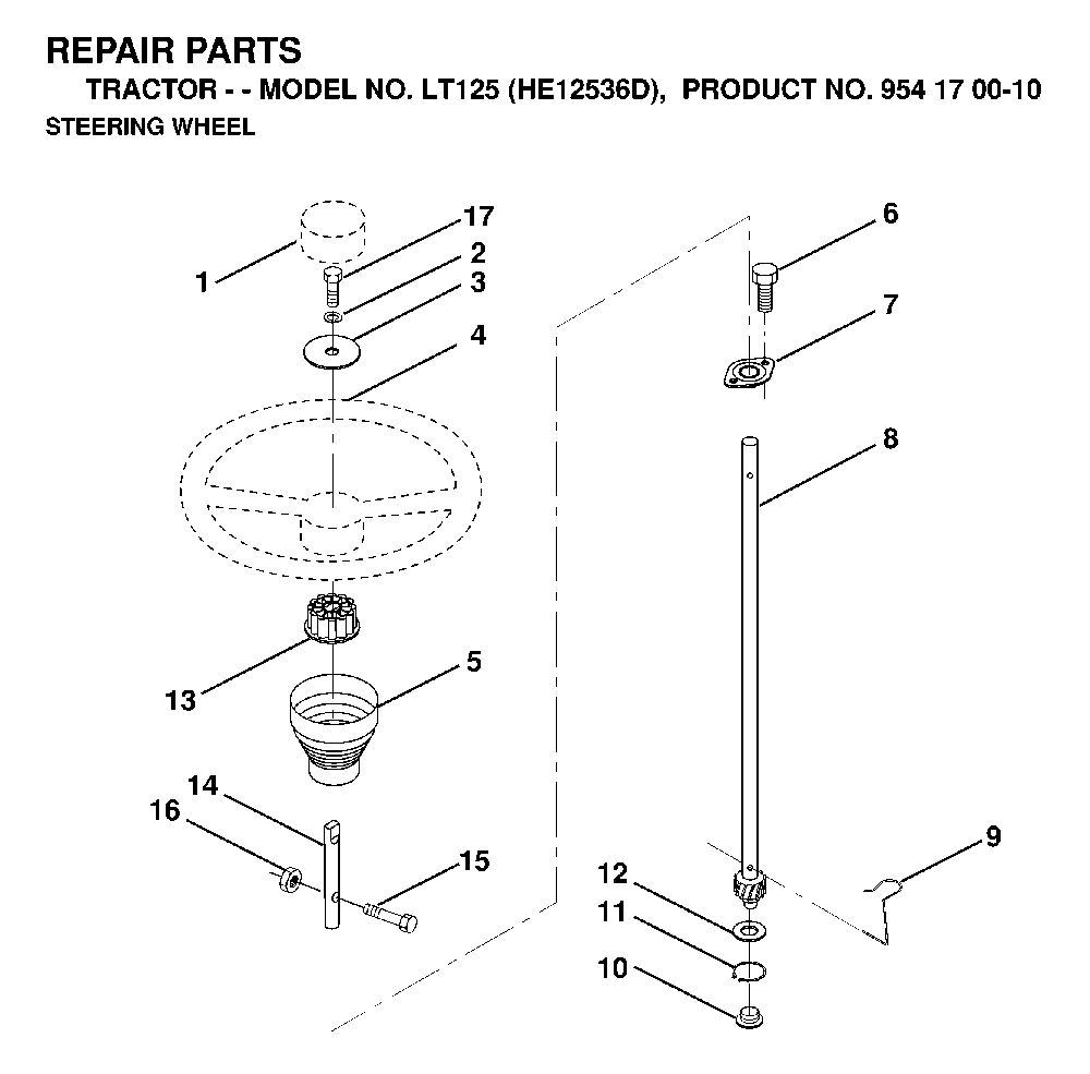Steering Diagram and Parts List for LT125 (HE12536D, 954170010)(1998-12) Husqvarna Lawn Tractor