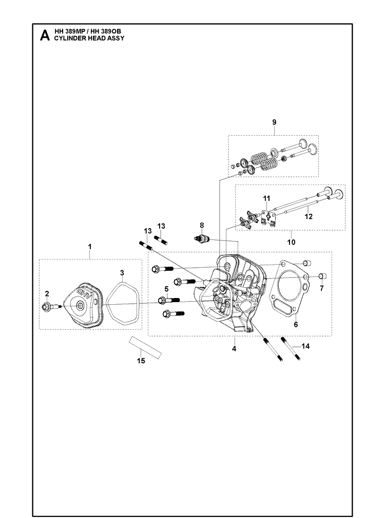 Cylinder Head Assy Diagram and Parts List for HH389OB (970505901)(2021-01) Husqvarna Engine