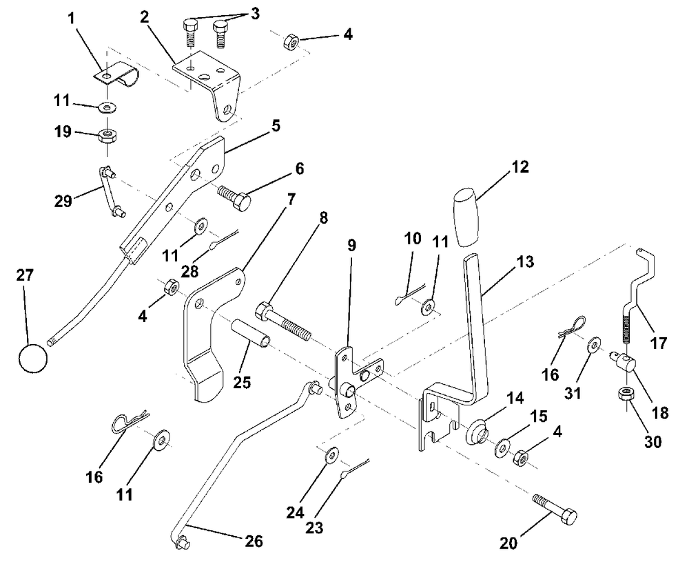 Mower Lift Lever Diagram and Parts List for LR121 (954140001-A)(1996-08) Husqvarna Lawn Tractor