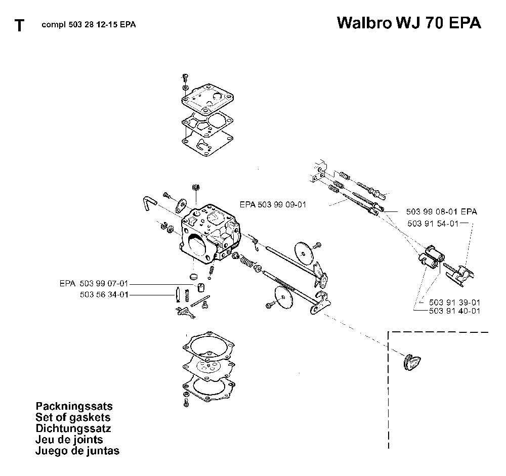 Carburetor Details Diagram and Parts List for 394XPEPA 19980900001 Husqvarna Chainsaw