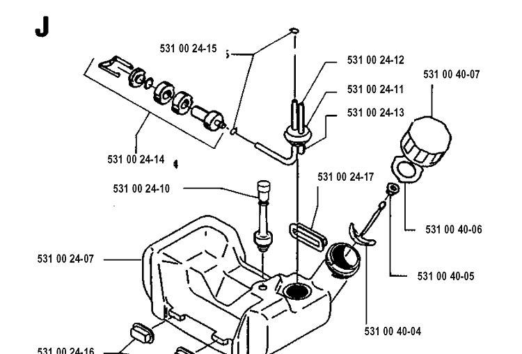 Fuel Tank Diagram and Parts List for 125E  Husqvarna Edger
