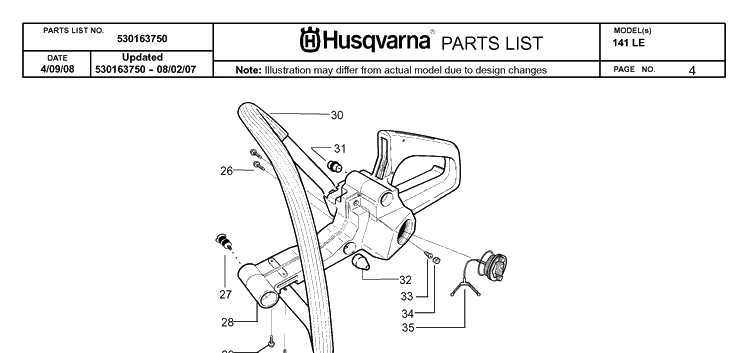 Fuel Tank And Handle Diagram and Parts List for 141LE 2008-06 Husqvarna Chainsaw