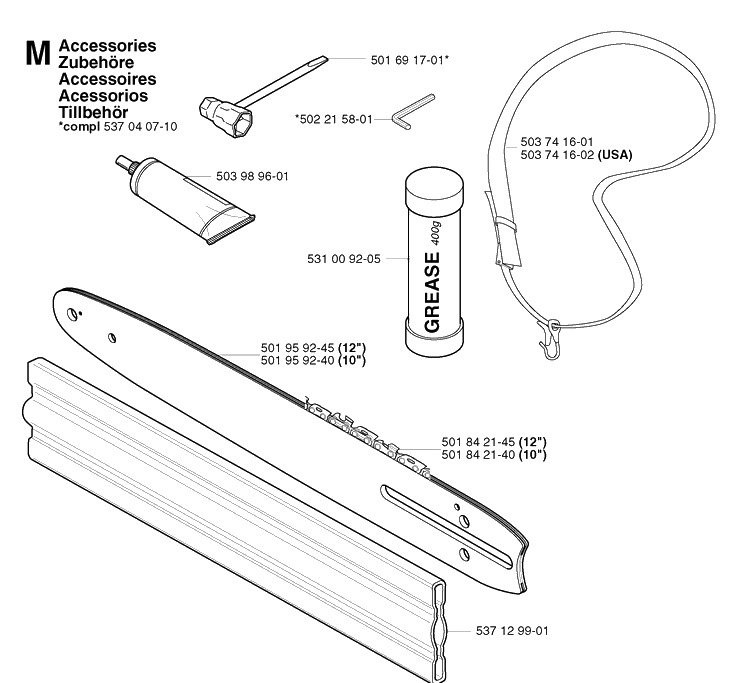 Accessories Diagram and Parts List for 326P 20021800001-20042300000 Husqvarna Pole Saw