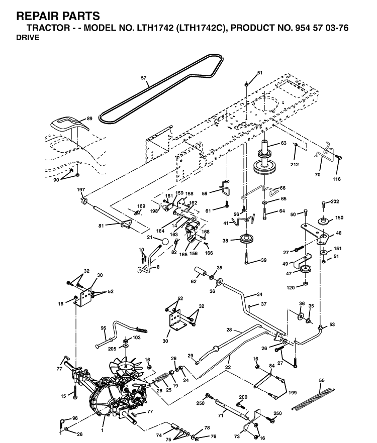 Drive Diagram and Parts List for LTH1742-LTH1742C 2003-02 Husqvarna Lawn Tractor