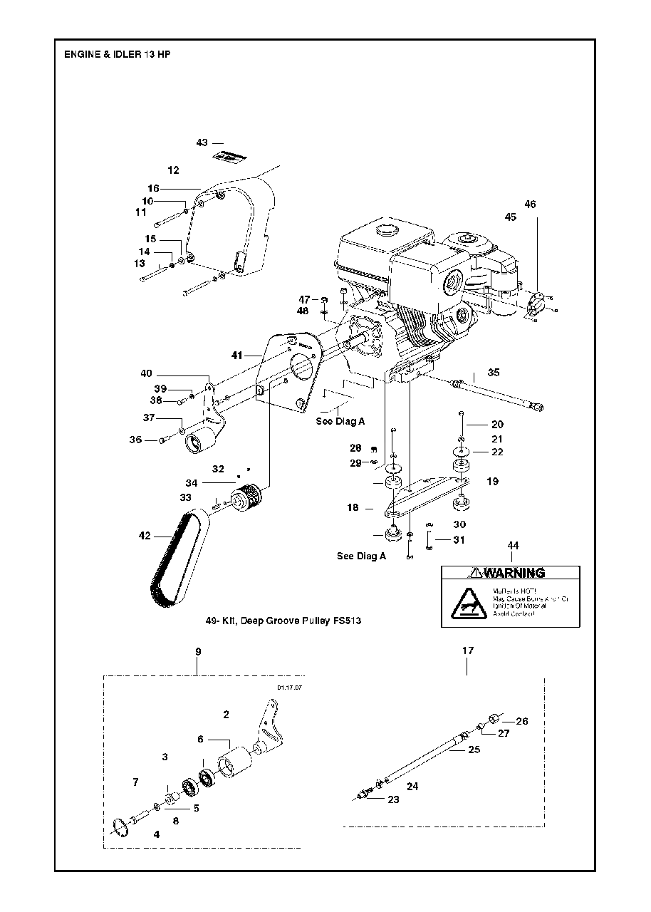 Engine And Idler Diagram and Parts List for FS520 (FS 524)(2007-08) Husqvarna Circular Saw