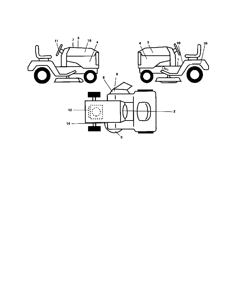 Decals Diagram and Parts List for 917279060  Husqvarna Lawn Tractor