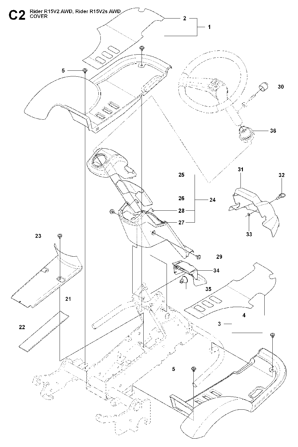 Cover Diagram and Parts List for RIDER15V2SAWD (965200901)(2009-04) Husqvarna Lawn Tractor