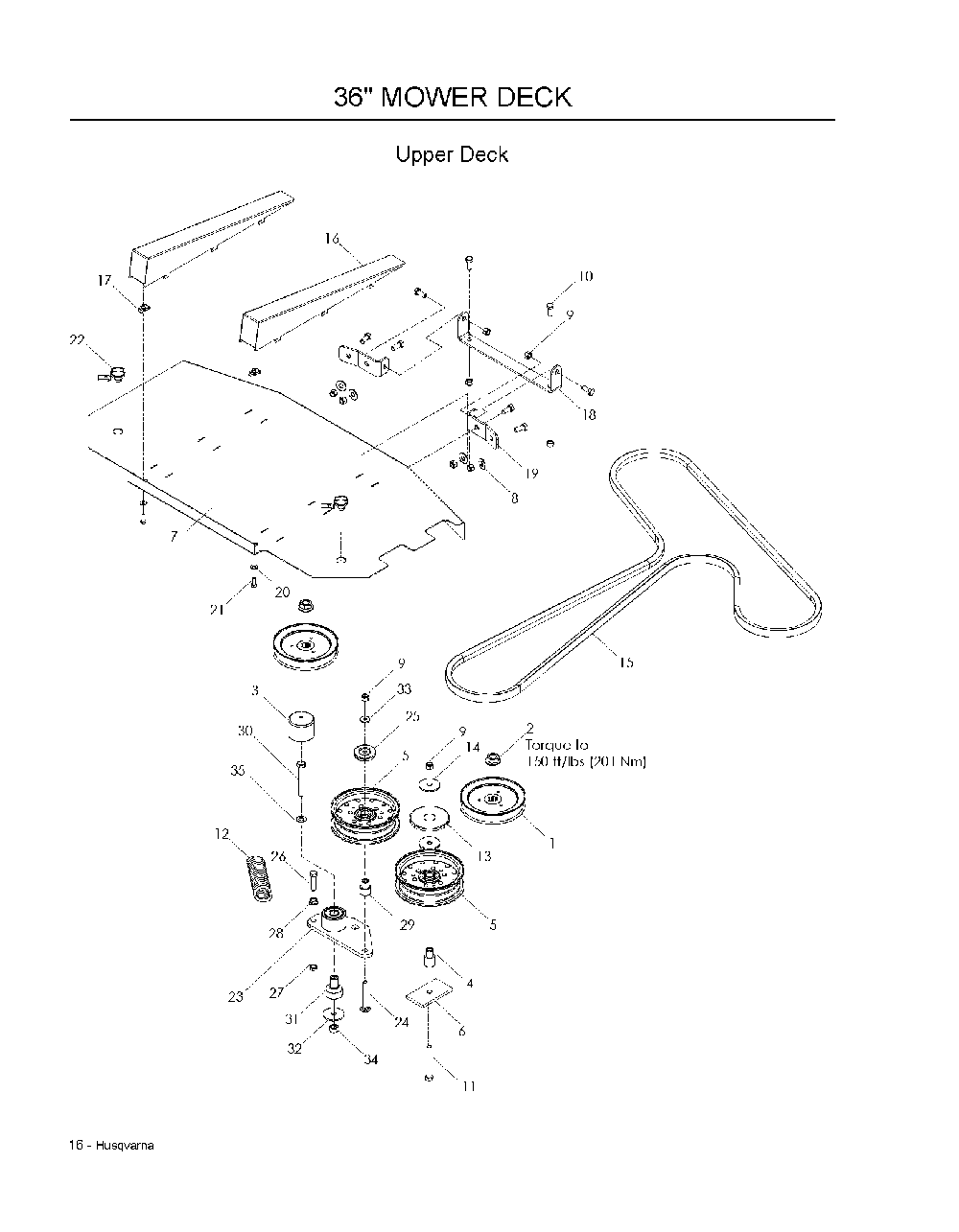 36inch Cutting Deck-- Upper Diagram and Parts List for WH3615966947001 2008-08 Husqvarna Lawn Mower