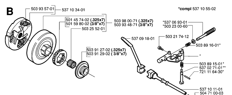 Clutch And Oil Pump 2 Diagram and Parts List for 359 20010100001-20014000000 Husqvarna Chainsaw