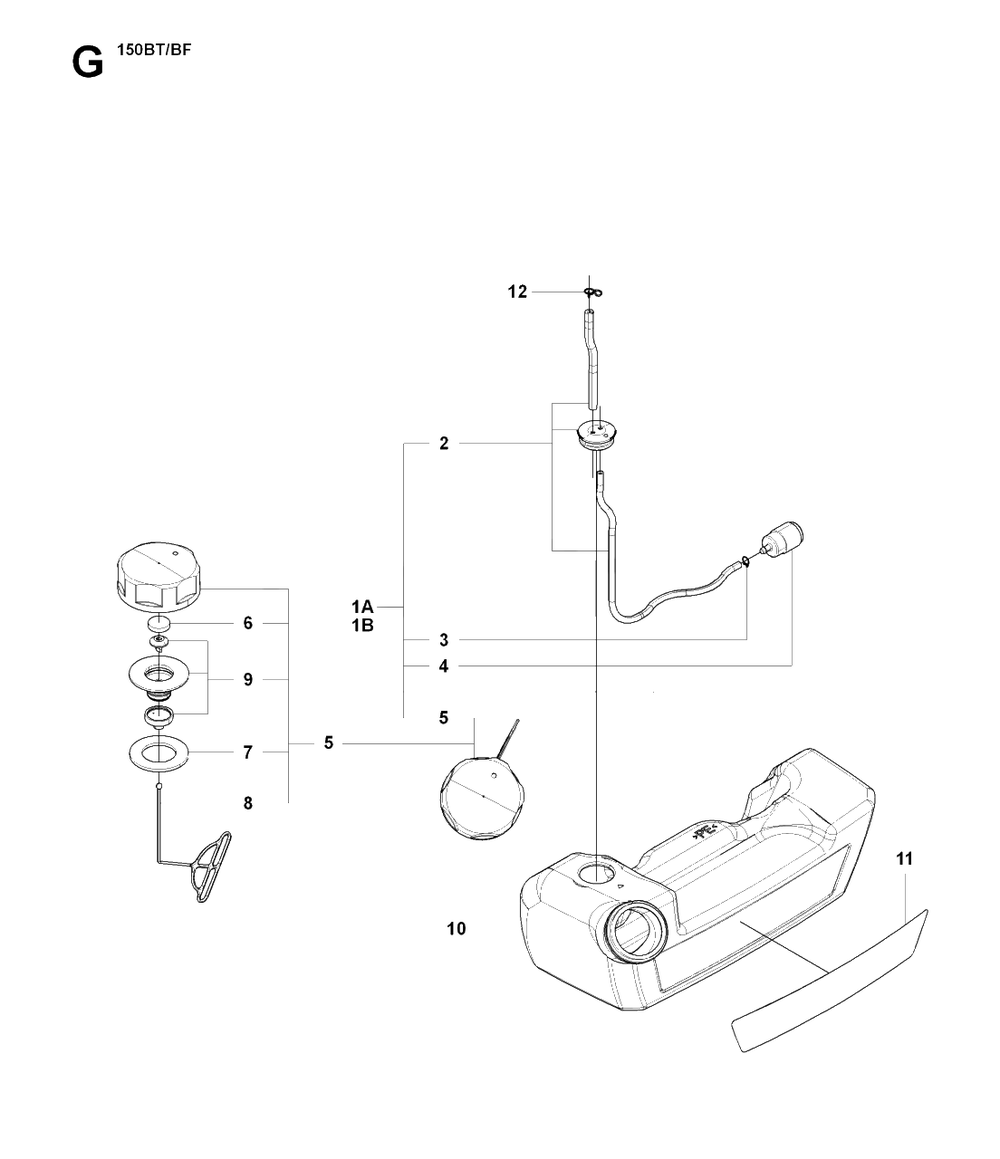 Fuel Tank Diagram and Parts List for 150BT 20084000001 - 20184199999 Husqvarna Leaf Blower / Vacuum