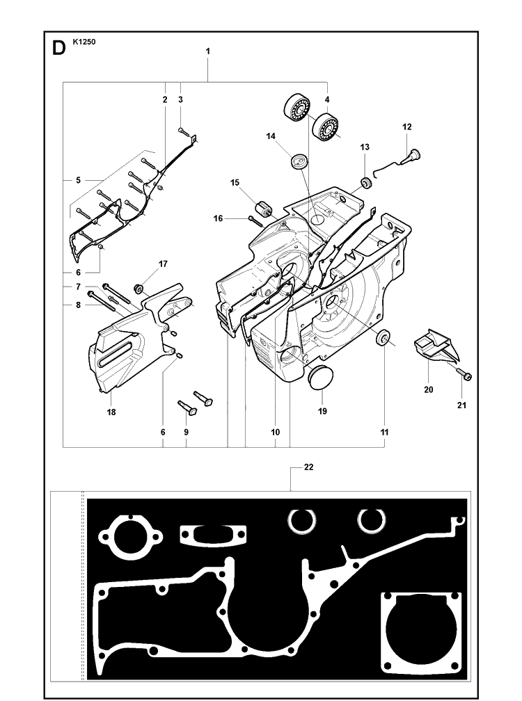 Crankcase Diagram and Parts List for K1250 2008-01 Husqvarna Lawn Tractor Accessories
