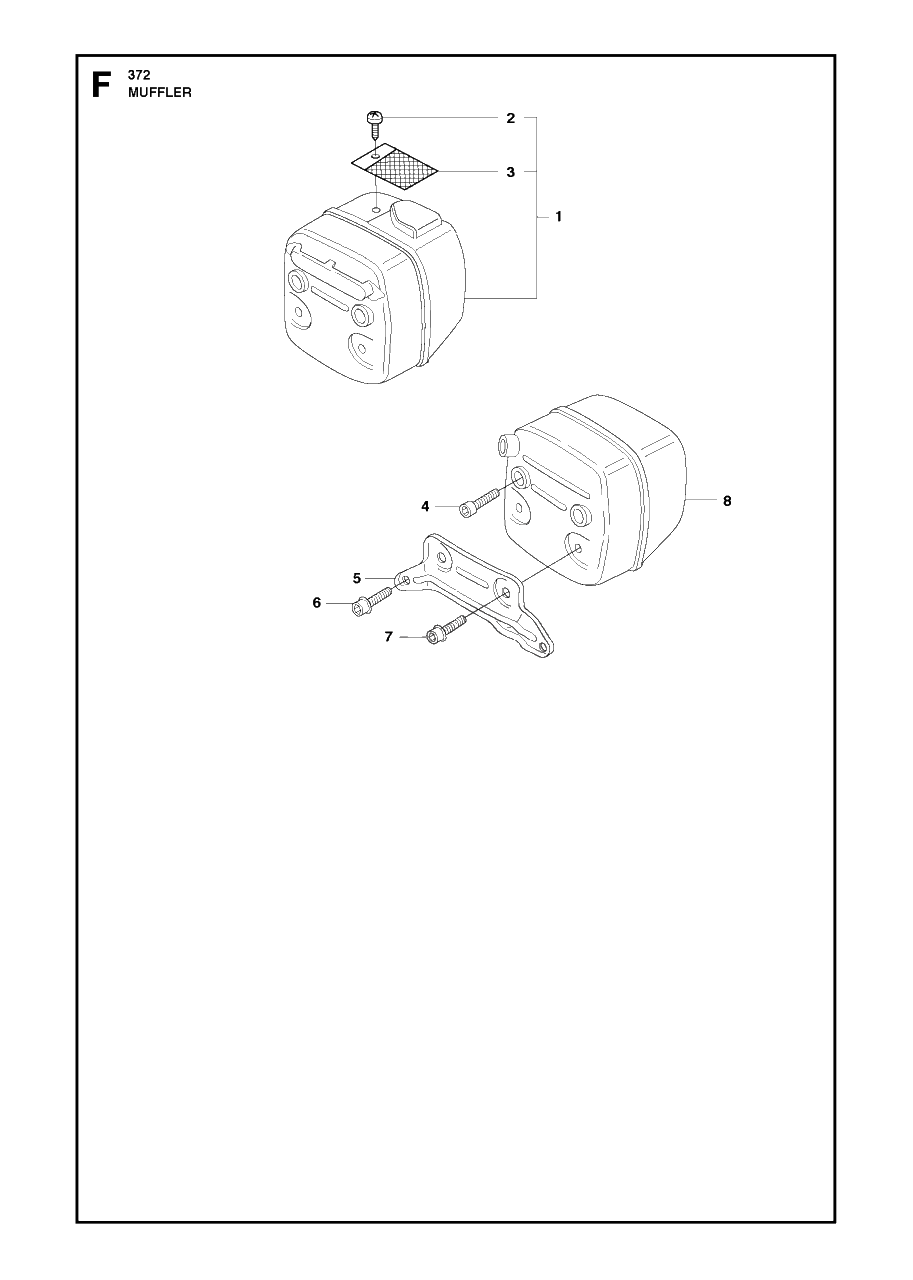 Muffler Diagram and Parts List for 372XP-XPG 20111800001 & Above Husqvarna Chainsaw