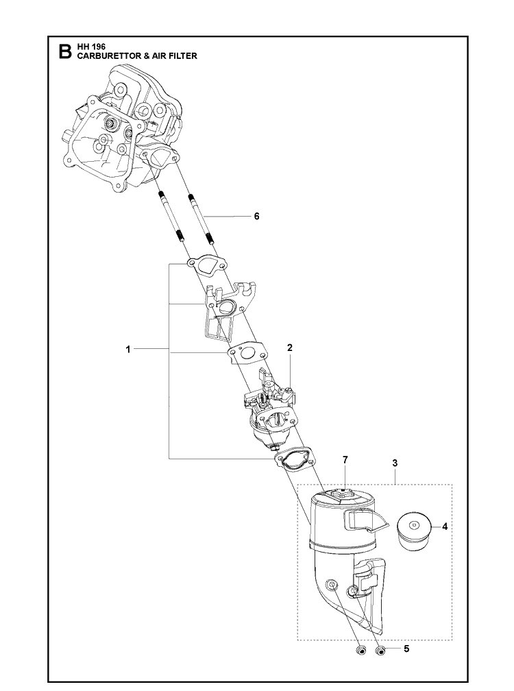 Carburettor And Air Filter Diagram and Parts List for 587981302 587981304 Husqvarna Engine