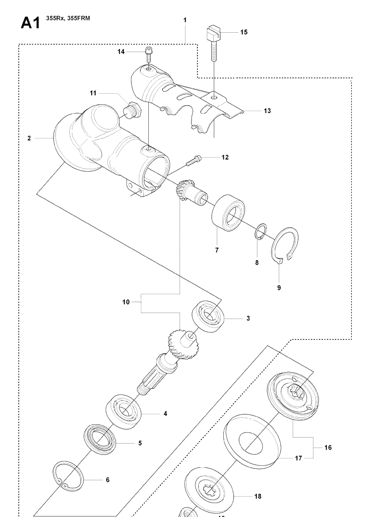 Bevel Gear Diagram and Parts List for 355RX 20082700001-20144899999 Husqvarna Brush Cutter