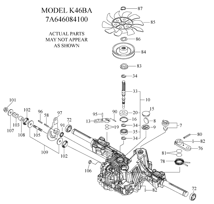 Transaxle Diagram and Parts List for LTH18538 (917289600)(2010-05) Husqvarna Lawn Mower