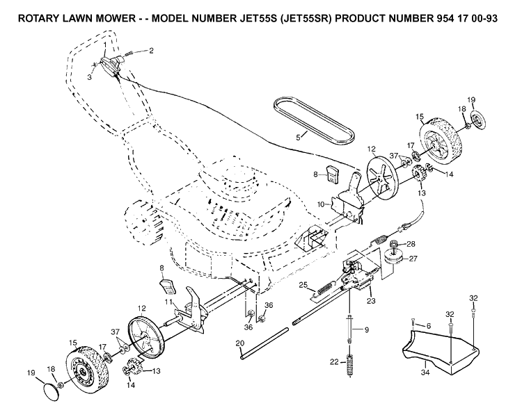 Drive Diagram and Parts List for JET55-JET55SR 2003-01 Husqvarna Lawn Mower