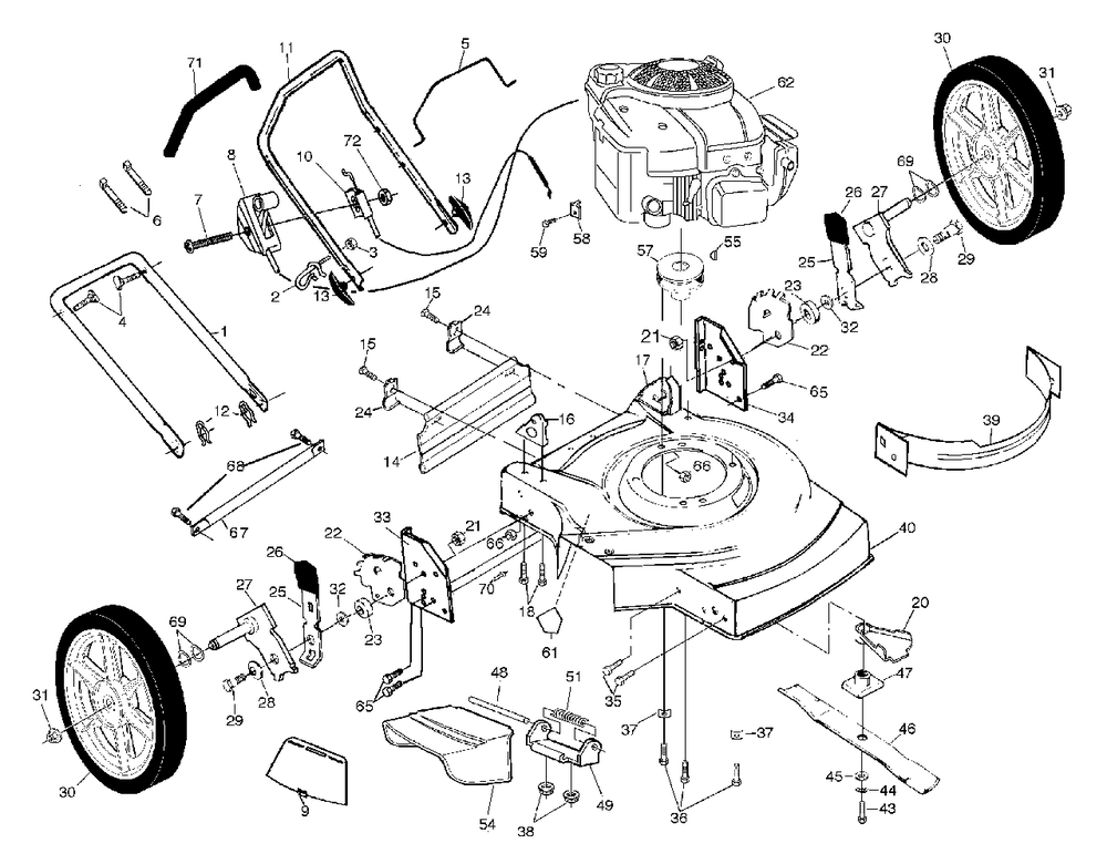 General Assembly Diagram and Parts List for 6522SH (954222718-C)(2001-11) Husqvarna Lawn Mower