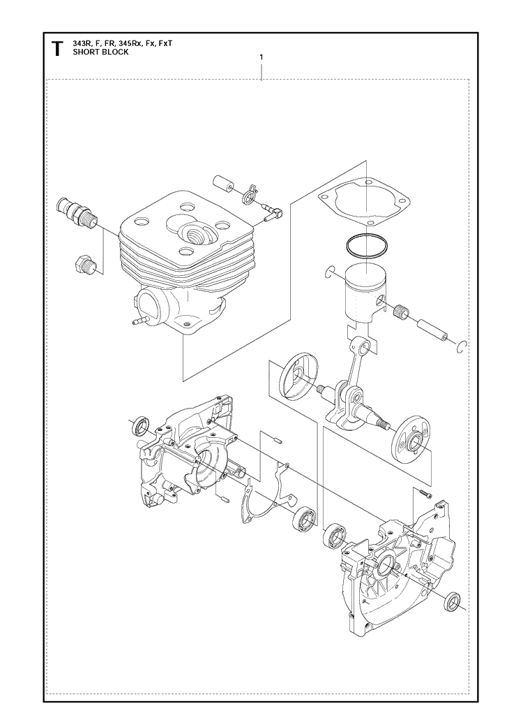 Short Block Diagram and Parts List for 343FR  Husqvarna Brush Cutter