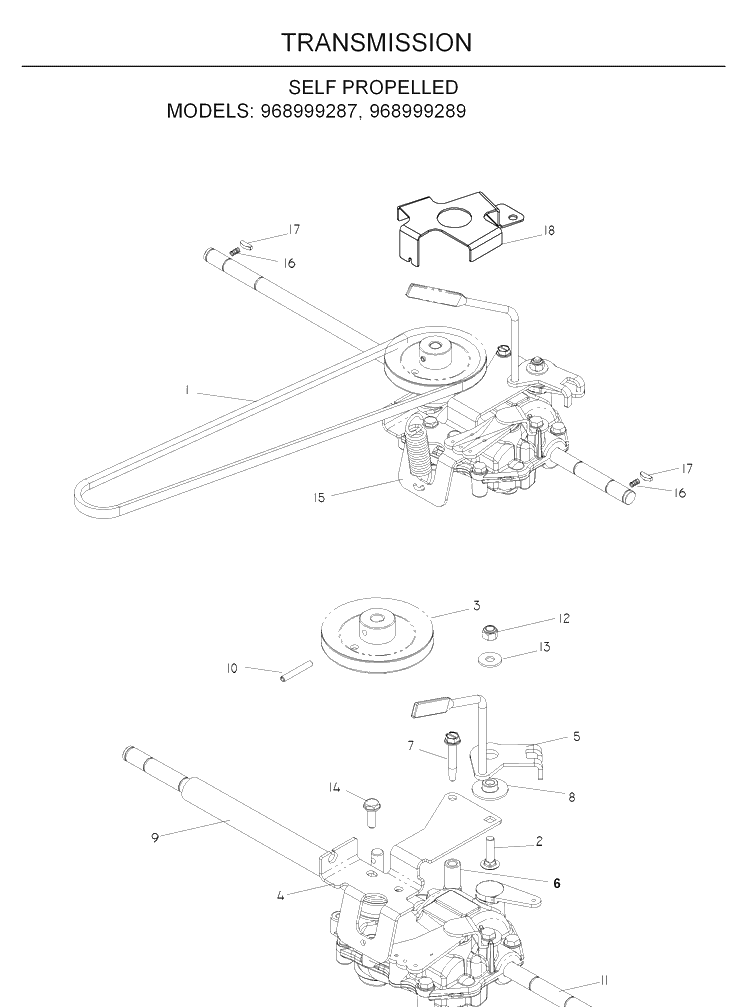 Transmission Diagram and Parts List for W53-W53CSB 2008-08 Husqvarna Lawn Mower