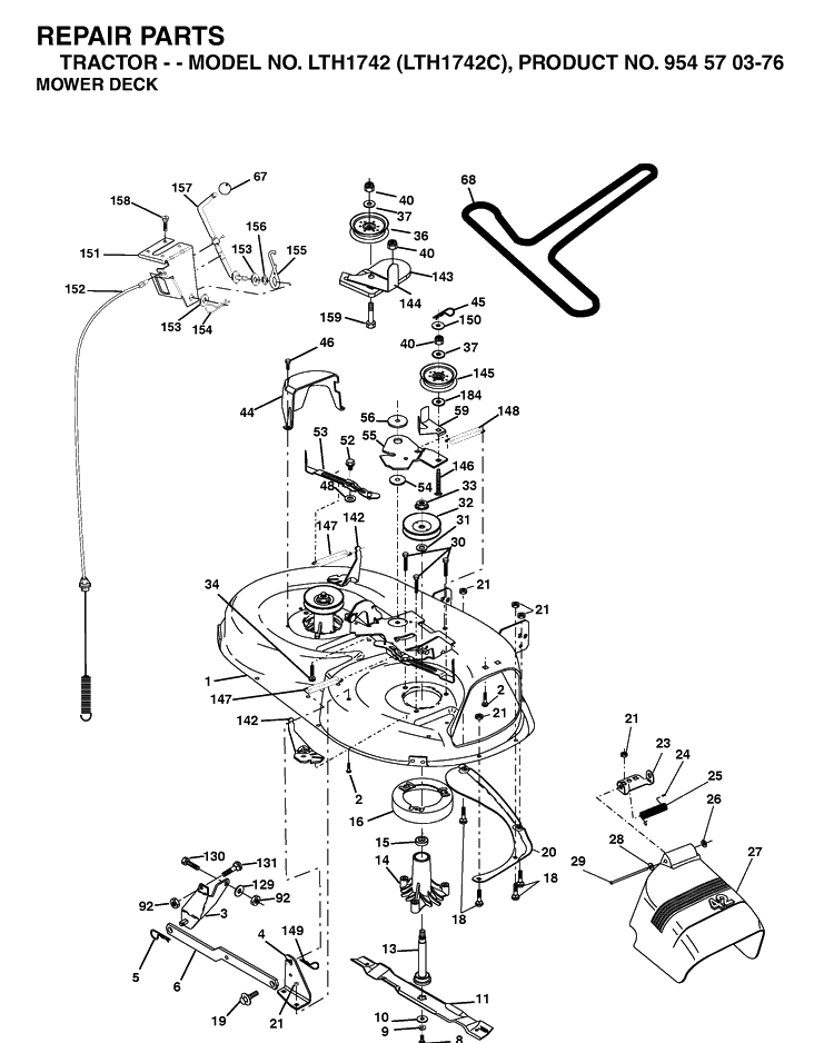 Mower Deck / Cutting Deck Diagram and Parts List for LTH1742-LTH1742C 2003-02 Husqvarna Lawn Tractor