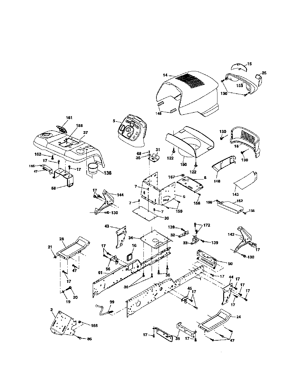 Chassis and enclosures Diagram and Parts List for 917279100  Husqvarna Lawn Tractor