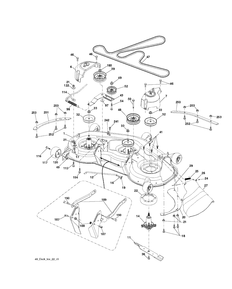 Mower Deck / Cutting Deck Diagram and Parts List for YTH24K48D (96043029700)(2018-08) Husqvarna Lawn Tractor