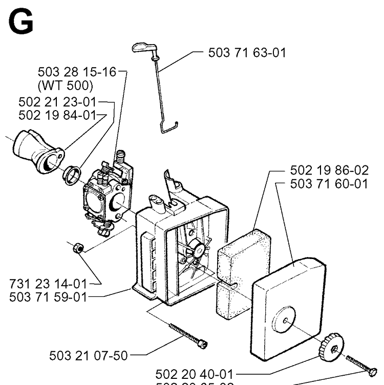 Carburetor And Air Filter Diagram and Parts List for 225H75 19980900001-20022200000 Husqvarna Hedge Trimmer