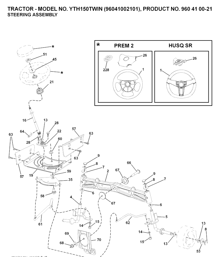 Steering Diagram and Parts List for YTH150 (96041002101)(2008-01) Husqvarna Lawn Tractor