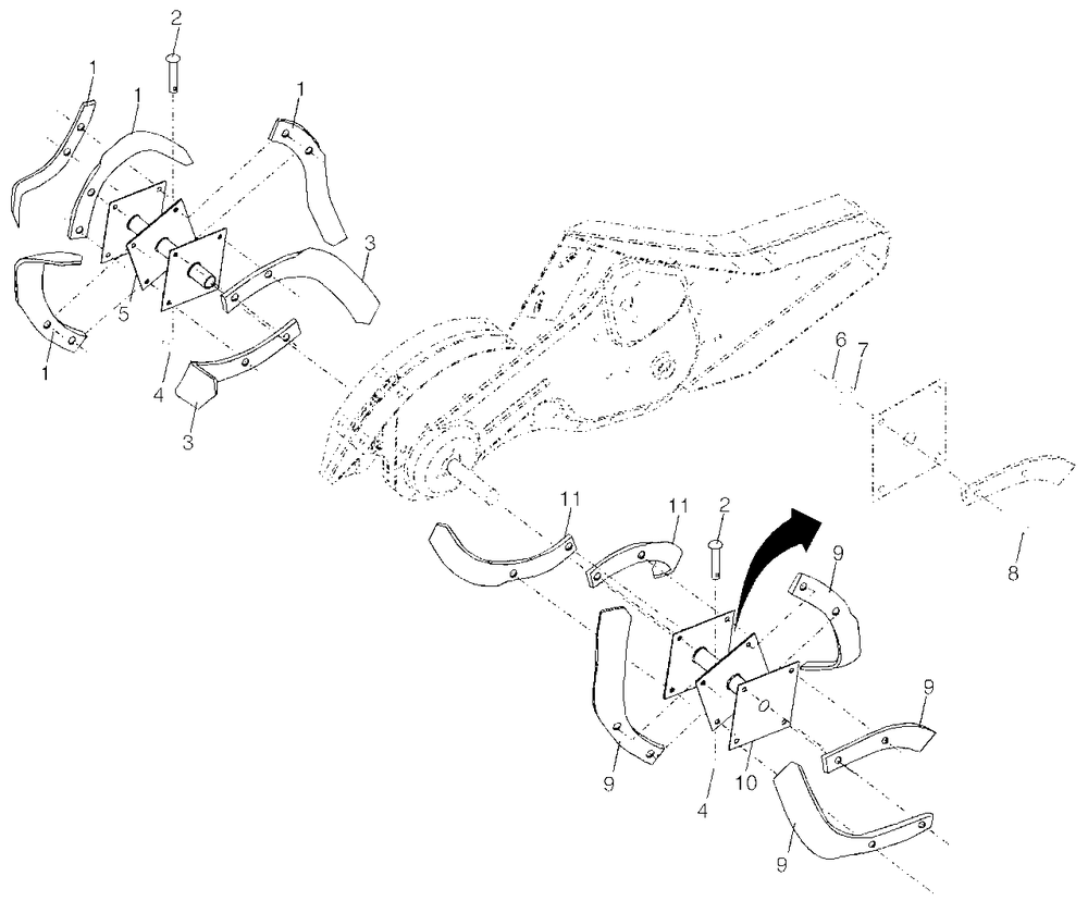 Tine Assembly Diagram and Parts List for 650BRTT (954329325-A)(2003-12) Husqvarna Tiller