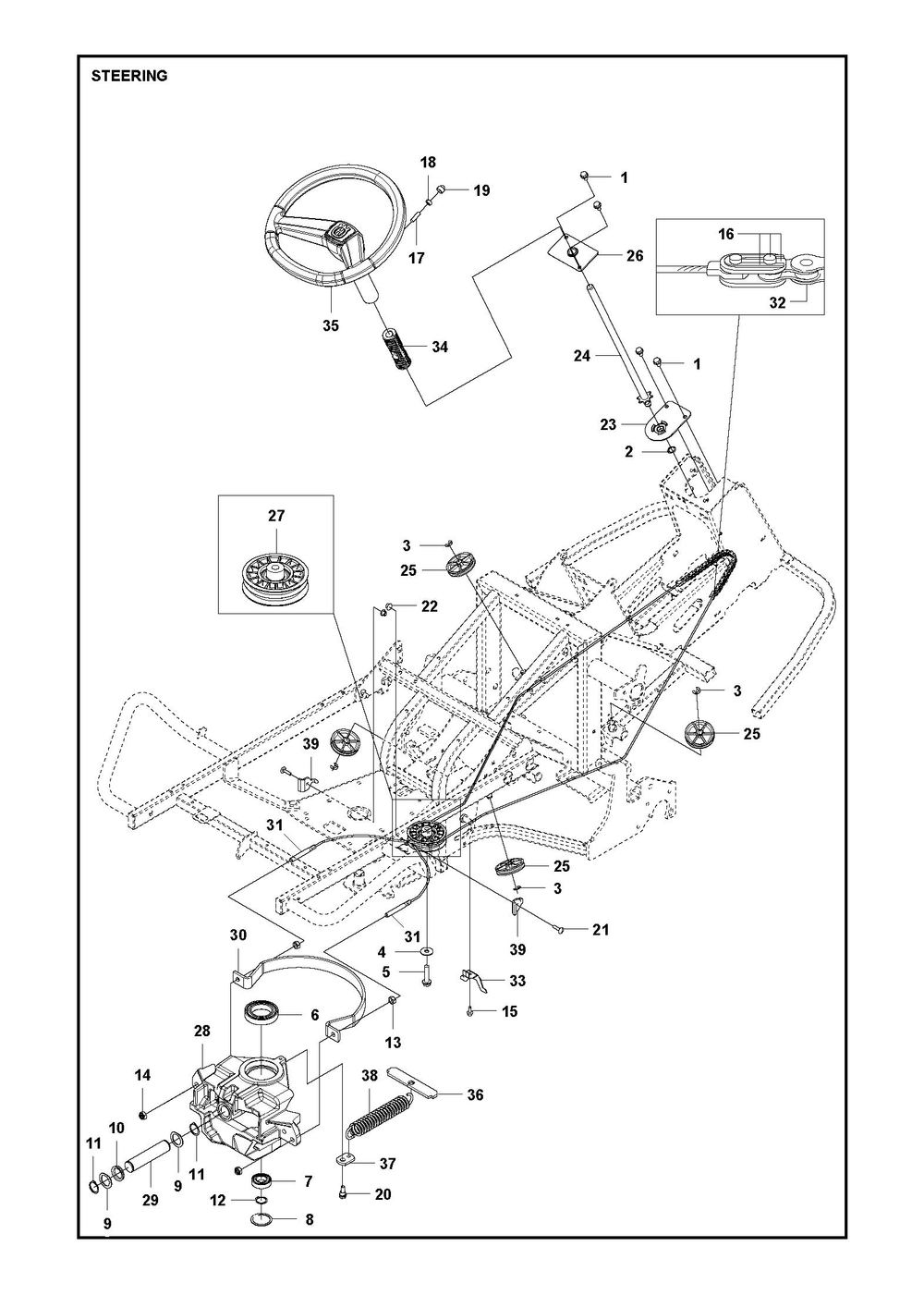 Steering Diagram and Parts List for RC318T 2023 Husqvarna Lawn Tractor