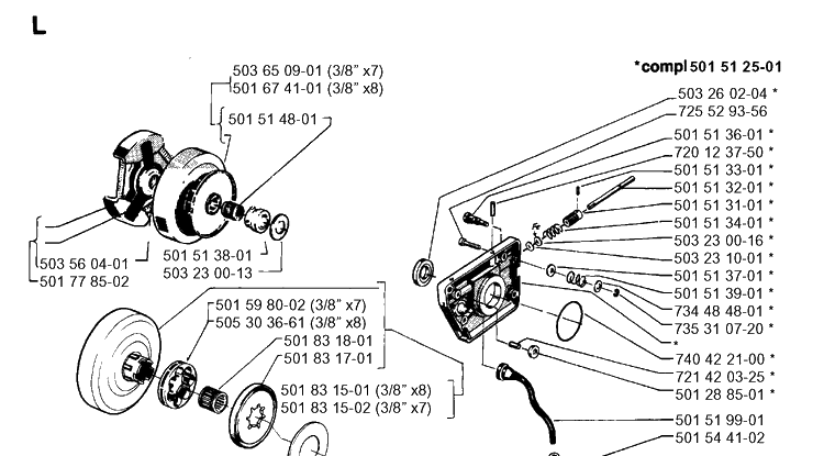 Clutch And Oil Pump Diagram and Parts List for 266 1993-09 replaced by 266 Husqvarna Chainsaw