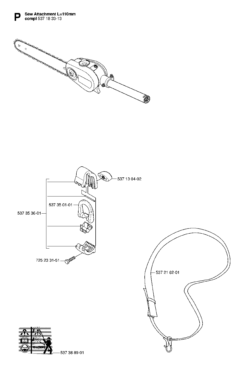 Attachments Diagram and Parts List for 323P4 20062700001 Husqvarna Pole Saw