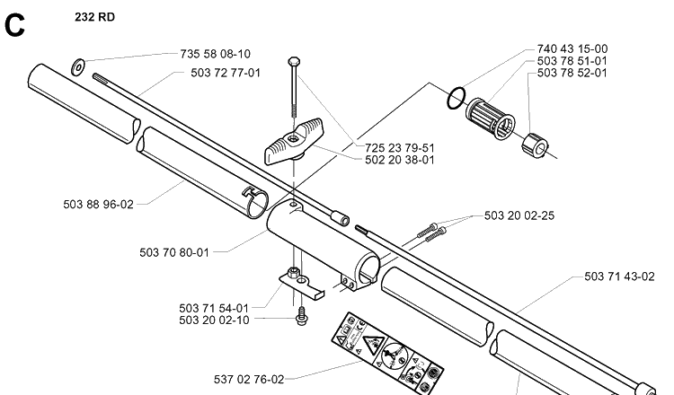 Shaft Diagram and Parts List for 232RD 20001400001-Current Husqvarna Brush Cutter