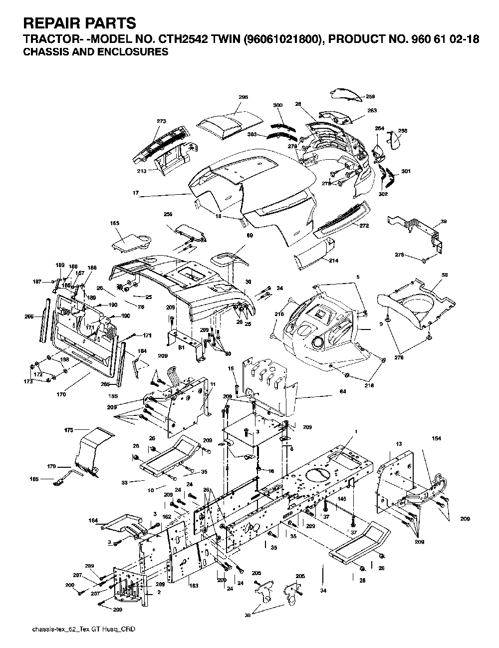 Chassis And Enclosures Diagram and Parts List for CTH2542TWIN (96061021800, 960610218)(2007-04) Husqvarna Lawn Tractor